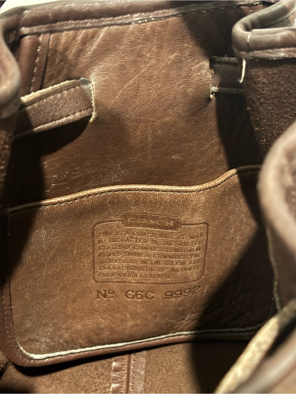 Vintage COACH Brown Leather Sling Handle Daypack Backpack 9992 - Picture 9 of 10